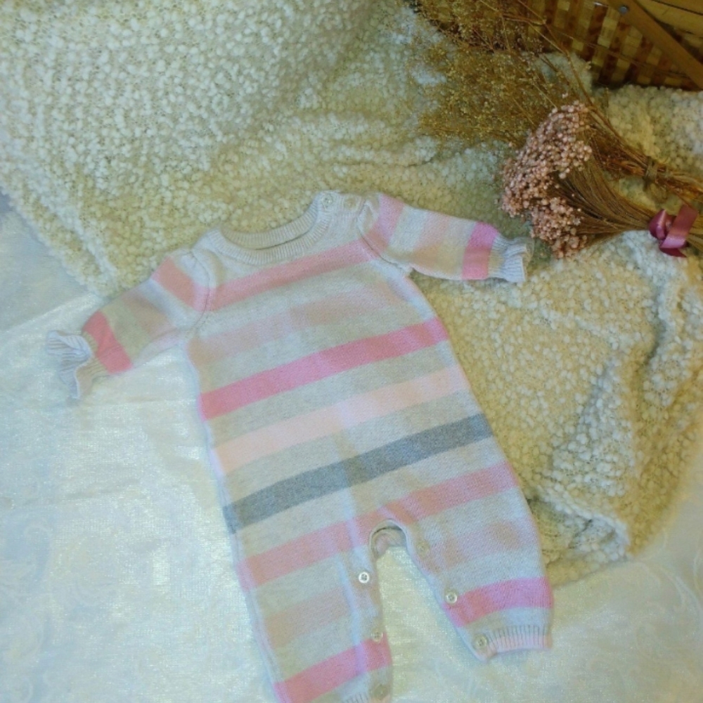 Striped Pink and Gray Kids One Piece